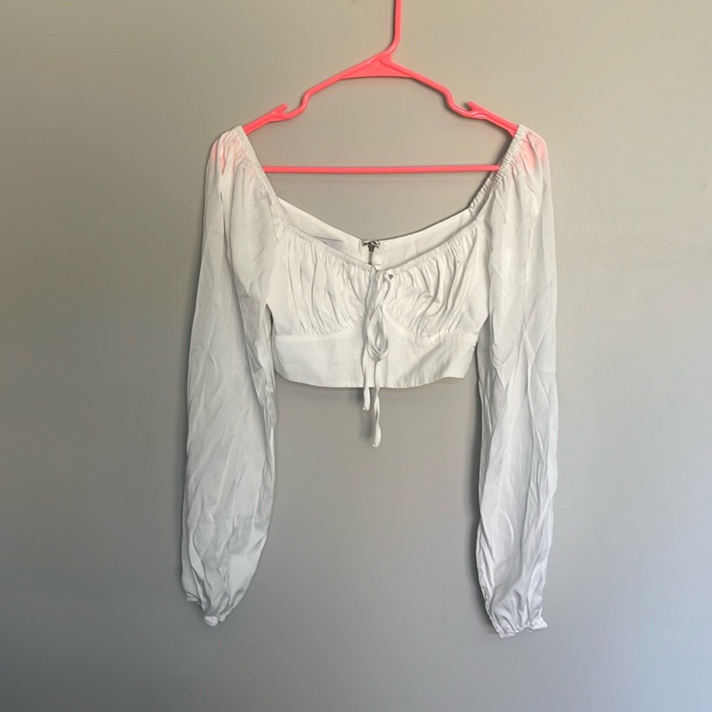 WHITE ADIKA CROPPED LONG SLEEVE TOP